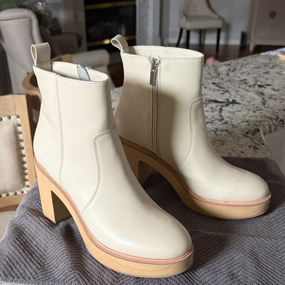 Dolce Vita Cream Heeled Ankle Boots